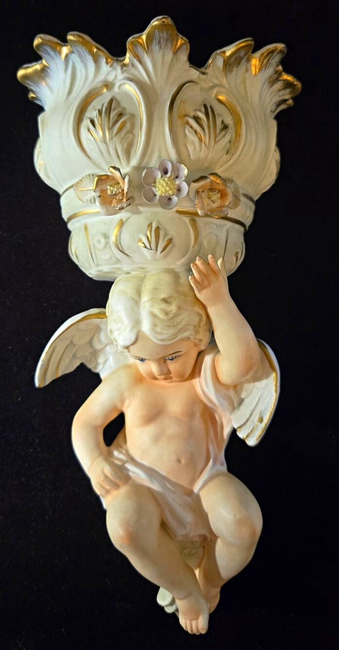 Vintage Lenwile Ardalt Porcelain Cherub Wall Pocket Sconce Vase Planter Japan